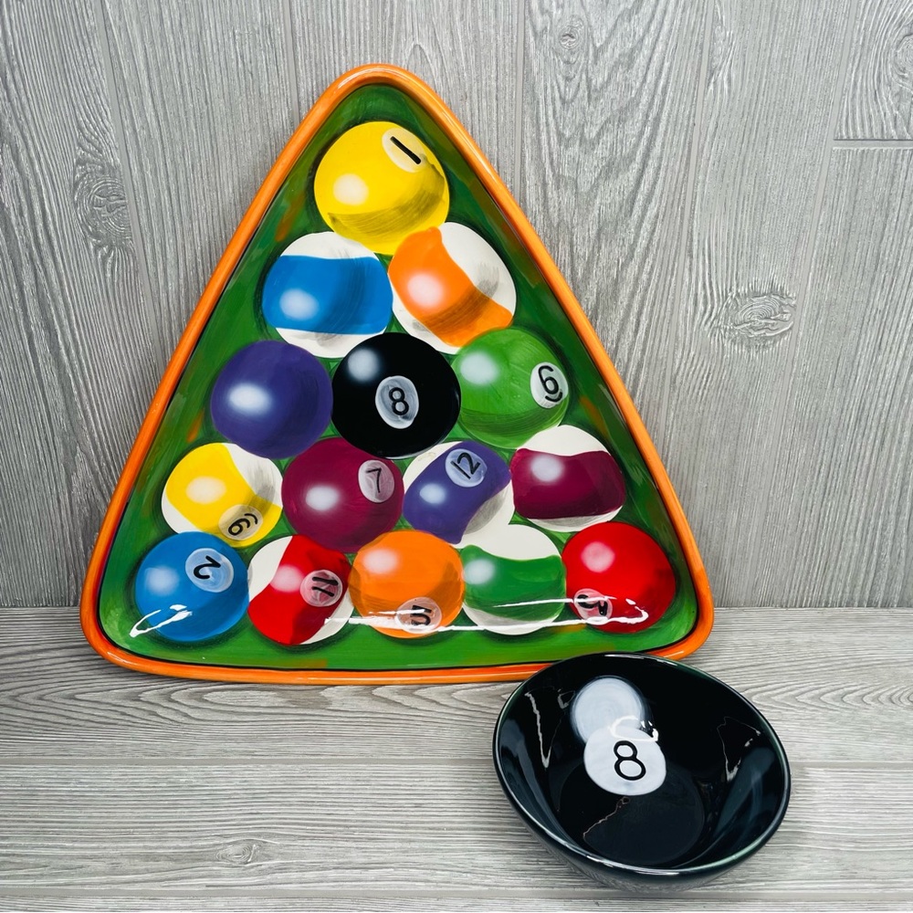 Play Art ceramic pool eight ball chips and dip bowl rack em up bowls collectable
